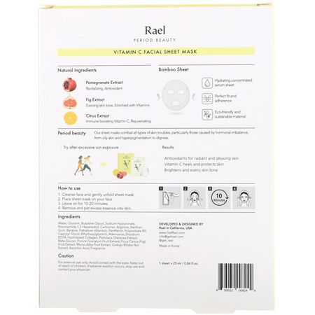 C-Vitamin, Behandlingsmasker, Skal, Ansiktsmasker: Rael, Vitamin C Sheet Mask, 5 Sheets