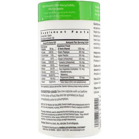Digestive Enzymer, Digestion, Supplements: Rainbow Light, Advanced Enzyme System, Rapid Release Formula, 180 Vegetarian Caps