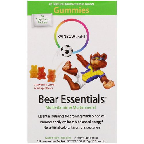Rainbow Light, Bear Essentials, Multivitamin & Multimineral, Gummies, Strawberry, Lemon & Orange Flavors, 30 Packets, 3 Gummies Each Review