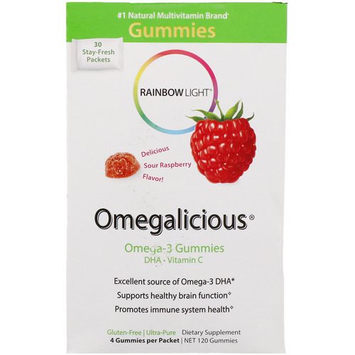 Rainbow Light, Omegalicious, Omega-3 Gummies, Sour Raspberry, 30 Packets, 4 Gummies Each Review