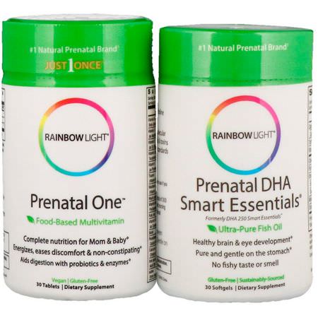 Prenatal Multivitaminer, Kvinnors Hälsa, Kosttillskott: Rainbow Light, Prenatal Daily Duo, Prenatal One plus Prenatal DHA Smart Essentials, 1 Month Supply (30 Tablets + 30 Softgels)