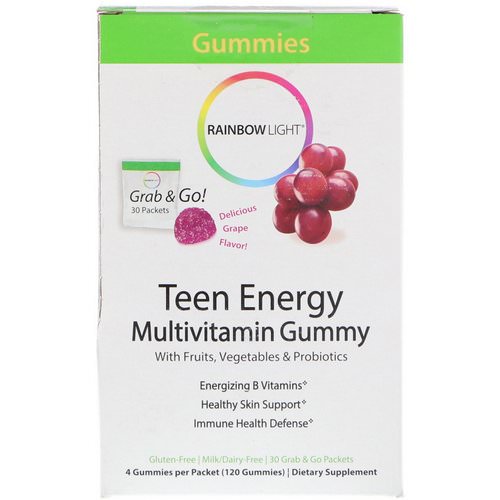 Rainbow Light, Teen Energy Multivitamin Gummy, Grape Flavor, 30 Packets, 4 Gummies Each Review