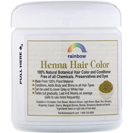 Henna, Hårfärg, Hårvård, Bad: Rainbow Research, Henna, Hair Color and Conditioner, Burgundy (Dark Auburn), 4 oz (113 g)