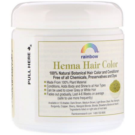 Henna, Hårfärg, Hårvård, Bad: Rainbow Research, Henna, Hair Color and Conditioner, Light Brown, 4 oz (113 g)