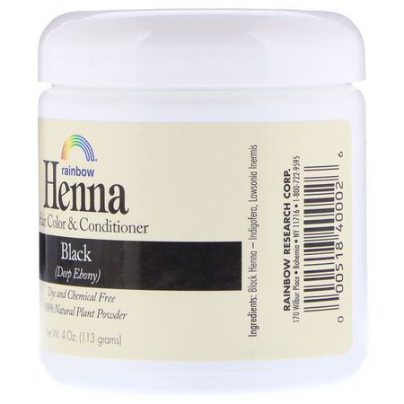 Henna, Hårfärg, Hårvård, Bad: Rainbow Research, Henna, Hair Color & Conditioner, Black, 4 oz (113 g)