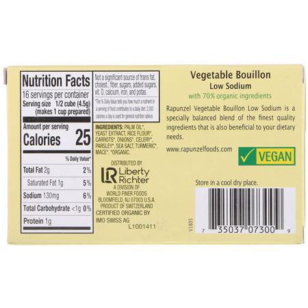 Bouillon, Buljonger, Buljong, Soppa: Rapunzel, Vegetable Bouillon, Low Sodium, 8 Cubes 2.5 oz (72 g)