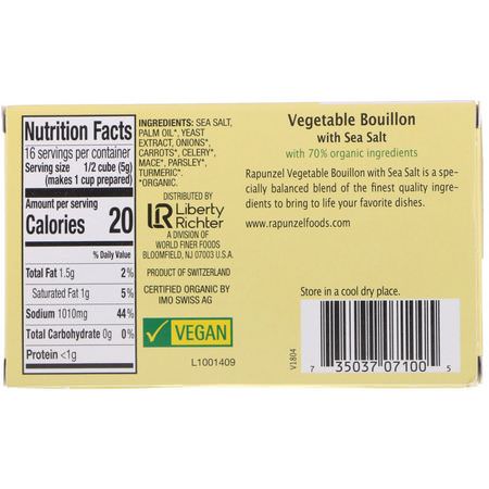 Bouillon, Buljonger, Buljong, Soppa: Rapunzel, Vegetable Bouillon with Sea Salt, 8 Cubes, 3 oz (84 g)