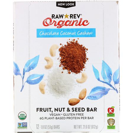Näringsstänger: Raw Rev, Organic, Chocolate Coconut Cashew, 12 Bars, 1.8 oz (51 g) Each