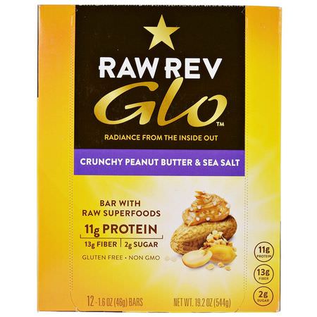 Näringsstänger: Raw Rev, Glo, Crunchy Peanut Butter & Sea Salt, 12 Bars, 1.6 oz (46 g)