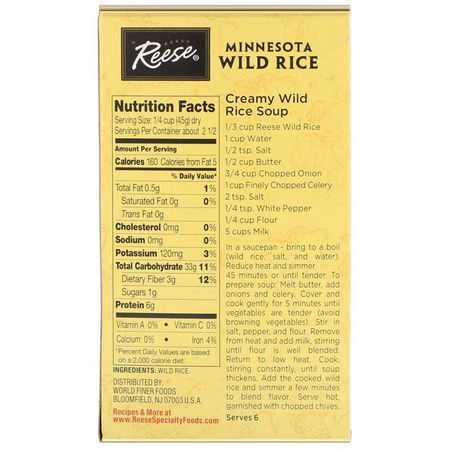 Vilda Ris, Bröd, Säd, Ris: Reese, All Natural, Minnesota Wild Rice, Subtle Nutty Flavor, 4 oz (113 g)