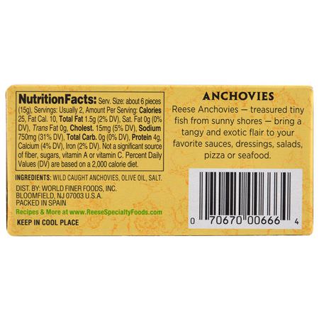 Skaldjur: Reese, Flat Fillets of Anchovies, in Pure Olive Oil, 2 oz (56 g)