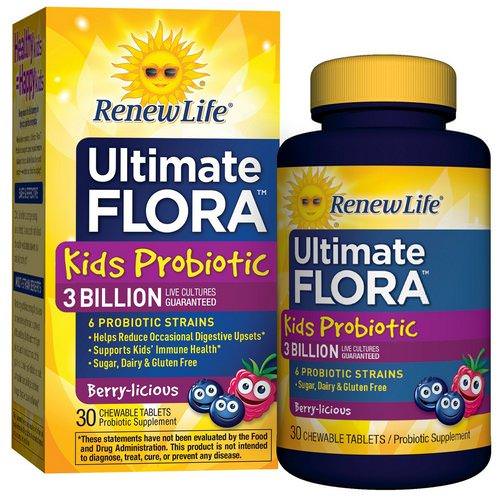 Renew Life, Ultimate Flora, Kids Probiotic, Berry-licious, 3 Billion Live Cultures, 30 Chewable Tablets Review
