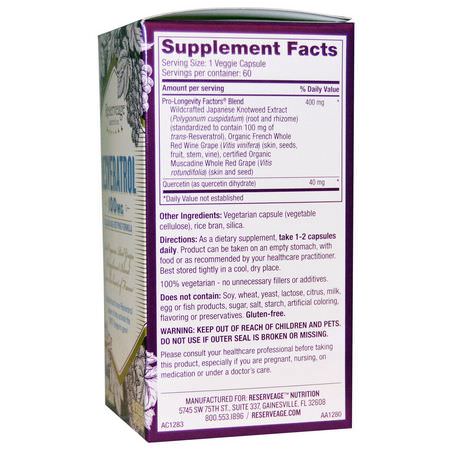 Resveratrol, Antioxidanter, Kosttillskott: ReserveAge Nutrition, Resveratrol, 100 mg, 60 Veggie Caps