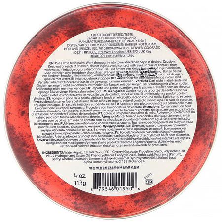 Lämna-In-Behandlingar, Styling, Hår: Reuzel, Red Pomade, Water Soluble, Medium Hold, 4 oz (113 g)