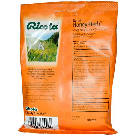 Influensa, Hosta, Förkylning, Kosttillskott: Ricola, Natural Honey Herb, 24 Drops