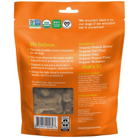 Husdjur Behandlar, Husdjur: Riley’s Organics, Dog Treats, Large Bone, Peanut Butter & Molasses Recipe, 5 oz (142 g)