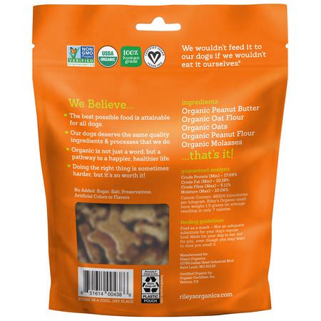 Husdjur Behandlar, Husdjur: Riley’s Organics, Dog Treats, Small Bone, Peanut Butter & Molasses Recipe, 5 oz (142 g)