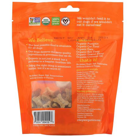 Husdjur Behandlar, Husdjur: Riley’s Organics, Dog Treats, Small Bone, Pumpkin & Coconut Recipe, 5 oz (142 g)