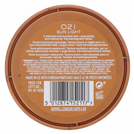 Bronzer, Face, Makeup: Rimmel London, Natural Bronzer, Waterproof Bronzing Powder, 021 Sun Light, 0.49 oz (14 g)