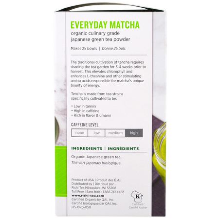 Grönt Te, Matcha Te: Rishi Tea, Organic Everyday Matcha Powder, 1.76 oz (50 g)