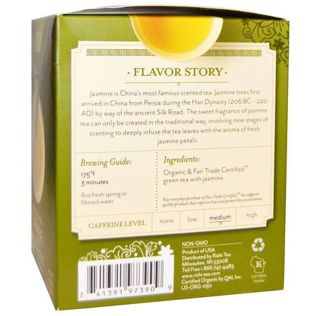 Grönt Te: Rishi Tea, Organic Green Tea, Jasmine Green, 15 Tea Bags, 1.48 oz (42 g) Each