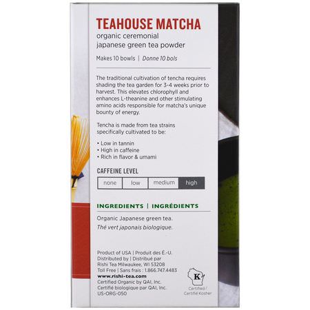 Grönt Te, Matcha Te: Rishi Tea, Teahouse Matcha, Organic Ceremonial Japanese Green Tea Powder, 0.70 oz (20 g)