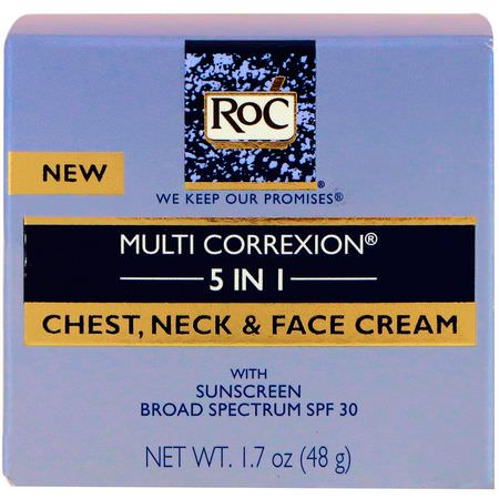 Ansiktssolkräm, Bad, Dagfuktare: RoC, Multi Correxion 5 in 1, Chest, Neck & Face Cream, 1.7 oz (48 g)