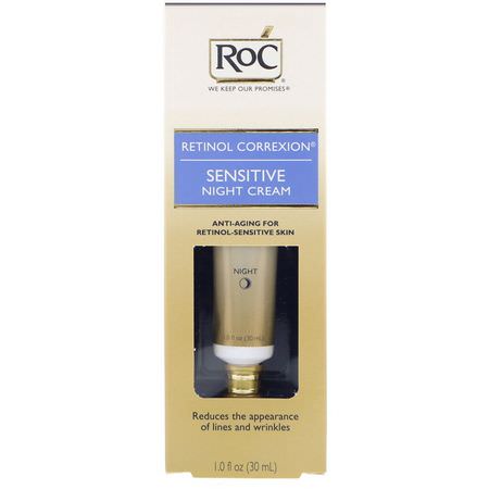 Nattfuktare, Krämer, Ansiktsfuktare, Skönhet: RoC, Retinol Correxion, Sensitive Night Cream, 1.0 fl oz (30 ml)