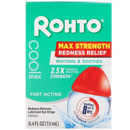 Ögondroppar, Ögonvård, Örat, Bad: Rohto, Cooling Eye Drops, Max Strength Redness Relief, 0.4 fl oz (13 ml)