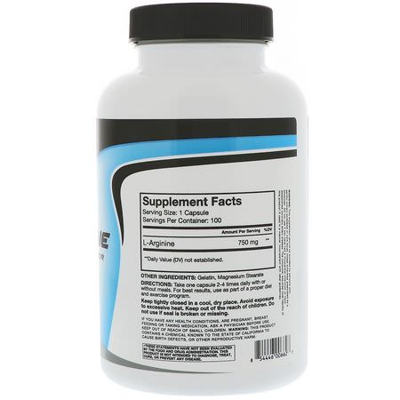 L-Arginin, Aminosyror, Kosttillskott: RSP Nutrition, L-Arginine, Nitric Oxide Precursor, 750 mg, 100 Capsules