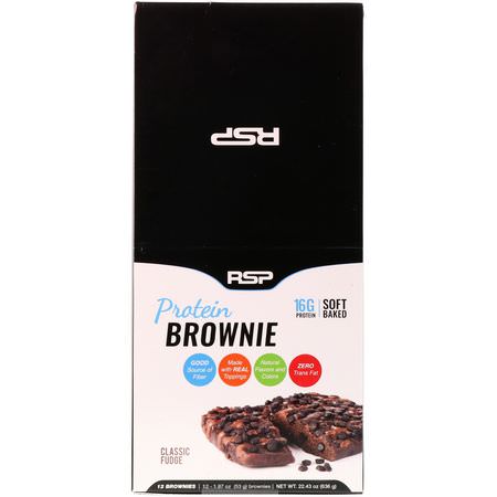 Protein Brownies, Protein Snacks, Brownies, Cookies: RSP Nutrition, Protein Brownie, Classic Fudge, 12 Brownies, 1.87 oz (53 g) Each