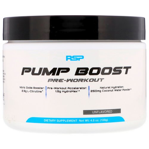 RSP Nutrition, Pump Boost Pre-Workout, Unflavored, 4.8 oz (138 g) Review