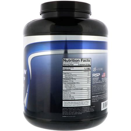 Kolhydratpulver, Återhämtning Efter Träning, Viktökare, Protein: RSP Nutrition, TrueGain Premium Mass Gainer, Vanilla, 6 lbs (2.6 kg)