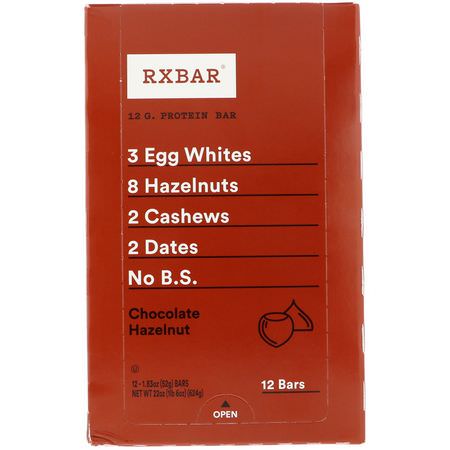 Näringsstänger: RXBAR, Protein Bar, Chocolate Hazelnut, 12 Bars, 1.83 oz (52 g) Each