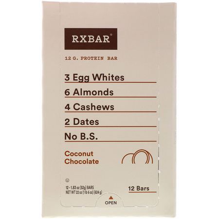 Näringsstänger: RXBAR, Protein Bars, Coconut Chocolate, 12 Bars, 1.83 oz (52 g) Each