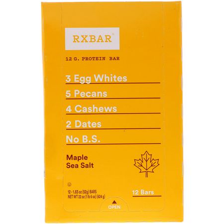 Näringsstänger: RXBAR, Protein Bars, Maple Sea Salt, 12 Bars, 1.83 oz (52 g) Each