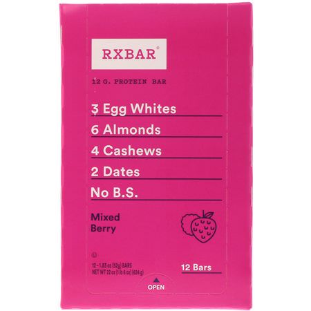 Näringsstänger: RXBAR, Protein Bars, Mixed Berry, 12 Bars, 1.83 oz (52 g) Each