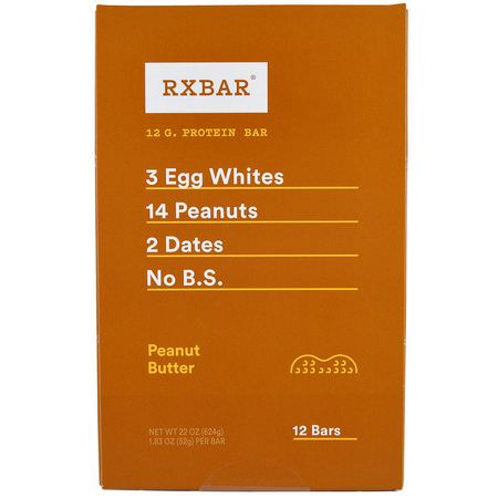 Näringsstänger: RXBAR, Protein Bars, Peanut Butter, 12 Bars, 1.83 oz (52 g) Each