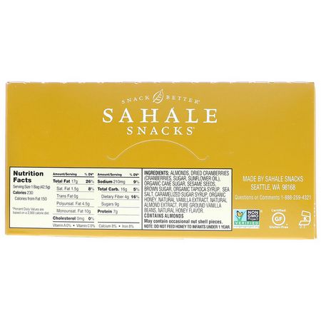 Sahale Snacks Snack Mixes Mixed Nuts Trail Mix - Spårblandning, Blandade Nötter, Frön, Nötter