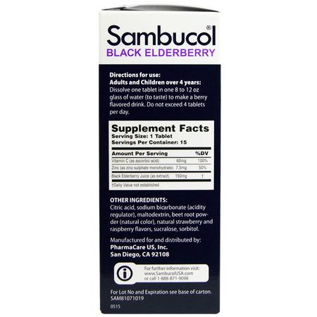 Influensa, Hosta, Förkylning, Kosttillskott: Sambucol, Black Elderberry, Effervescent Tablets, 15 Effervescent Tablets
