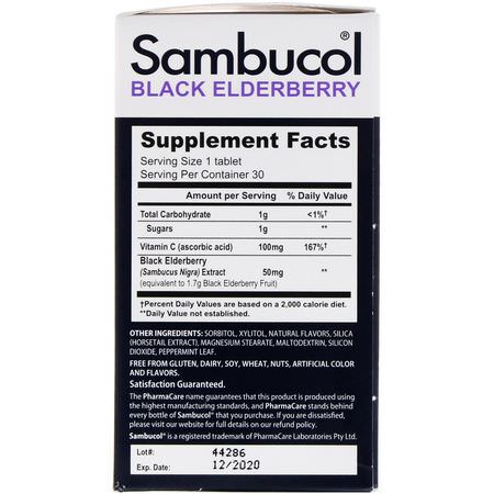 Influensa, Hosta, Förkylning, Kosttillskott: Sambucol, Black Elderberry, Original Formula, 30 Tablets Chewable