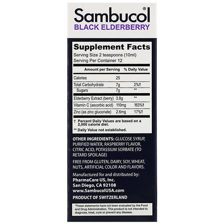 Influensa, Hosta, Förkylning, Immun: Sambucol, Black Elderberry Syrup, Advanced Immune, Vitamin C + Zinc, Natural Berry, 4 fl oz (120 ml)