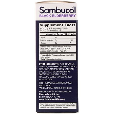 Influensa, Hosta, Förkylning, Kosttillskott: Sambucol, Black Elderberry Syrup, Sugar Free Formula, 4 fl oz (120 ml)