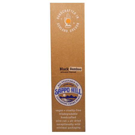 Svart Tvål, Bar Tvål, Dusch, Bad: Sappo Hill, Glyceryne Cream Soap, Black Bamboo Activated Charcoal, 12 Bars, 3.5 oz (100 g) Each