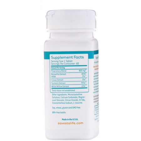 Boswellia, Homeopati, Örter: Savesta, Bone & Joint Support, Boswellia Plus, 60 Vegetarian Tablets