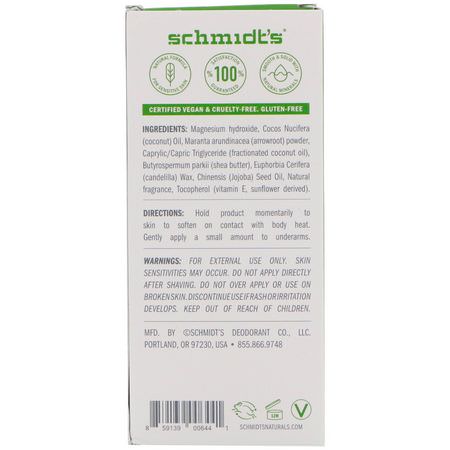 Deodorant, Bath: Schmidt's Naturals, Natural Deodorant, Sensitive Skin Formula, Jasmine Tea, 3.25 oz (92 g)