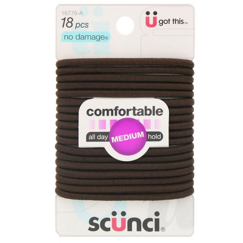 Scunci, No Damage Elastics, All Day Medium Hold, Brown, 18 Pieces Review