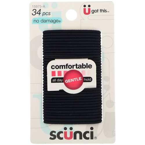 Scunci, No Damage Elastics, Comfortable, All Day Gentle Hold, Black, 34 Pieces Review