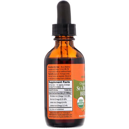Omega-7, Omegas Epa Dha, Fiskolja, Havtorn: SeaBuckWonders, Organic Himalayan Sea Buckthorn Berry Oil, Intensive Cellular Care, 1.76 oz (52 ml)