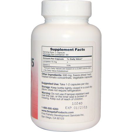 Lycopen, Antioxidanter, Kosttillskott: Seagate, Lycopene-15, 15 mg, 90 Vcaps